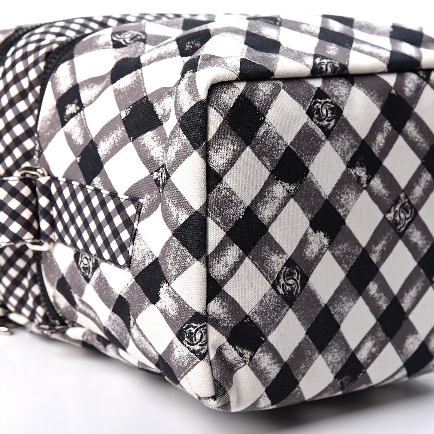 Canvas Gingham Printed CC Lunch Box Bag Black White