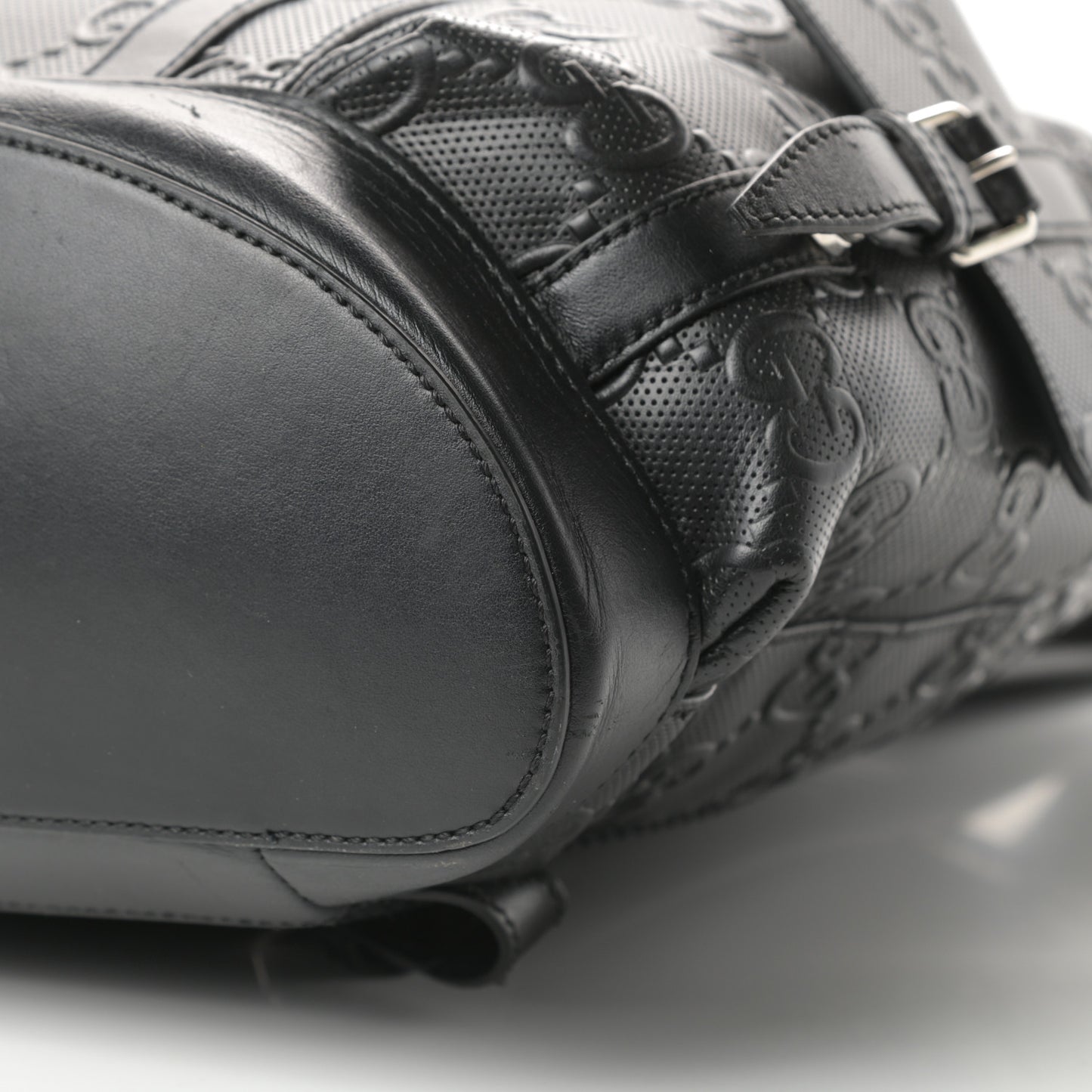 Calfskin GG Tennis Embossed Double Buckle Backpack Black