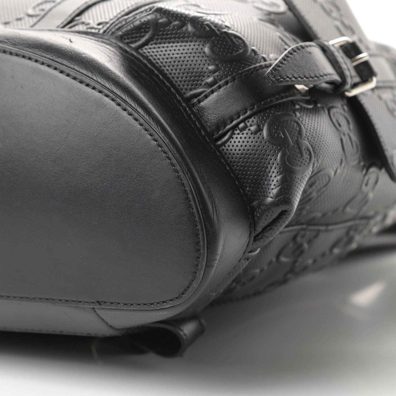 Gucci Calfskin GG Tennis Embossed Double Buckle Backpack Black 10 of 11