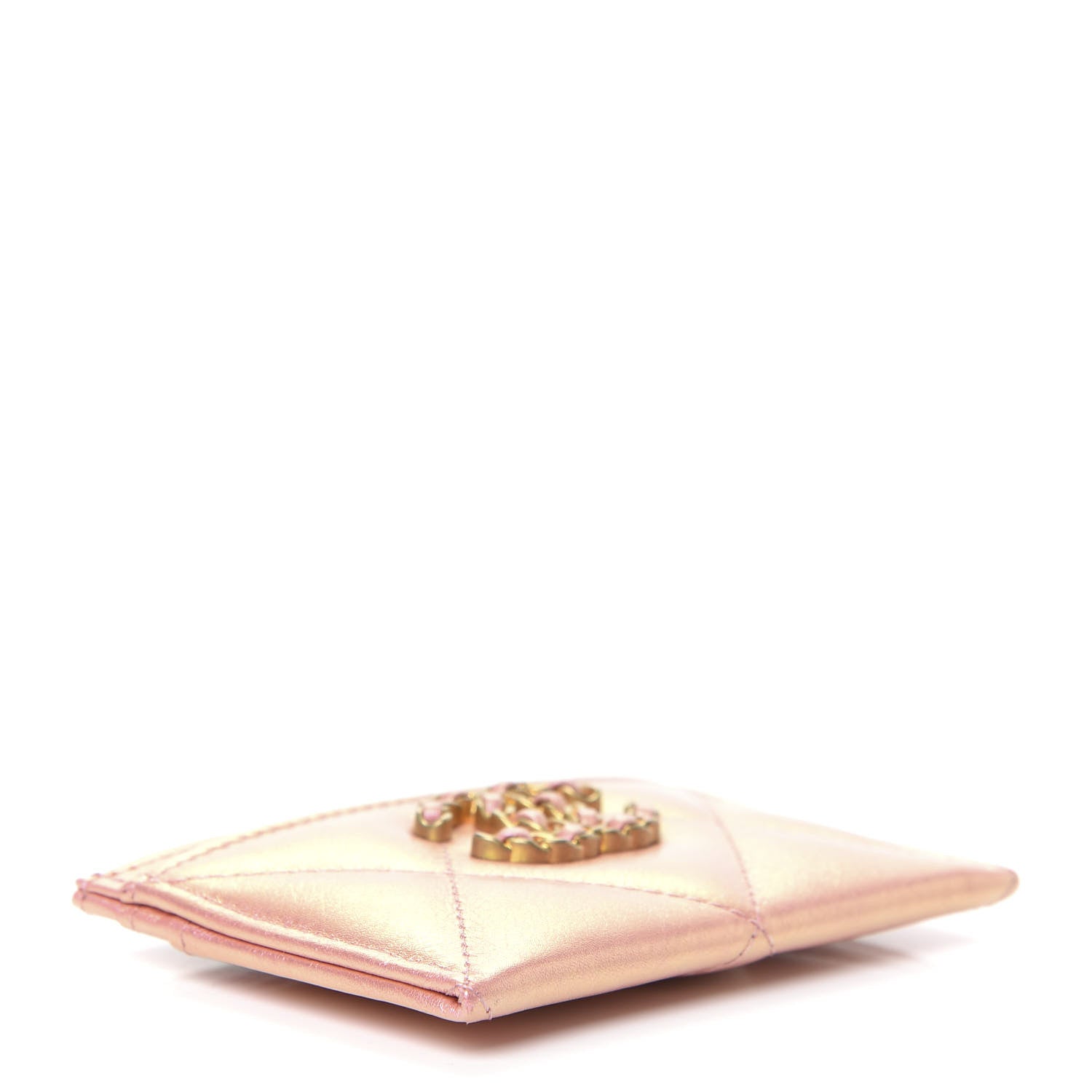 Chanel Iridescent Calfskin Quilted Chanel 19 Card Holder Pink 4 of 9