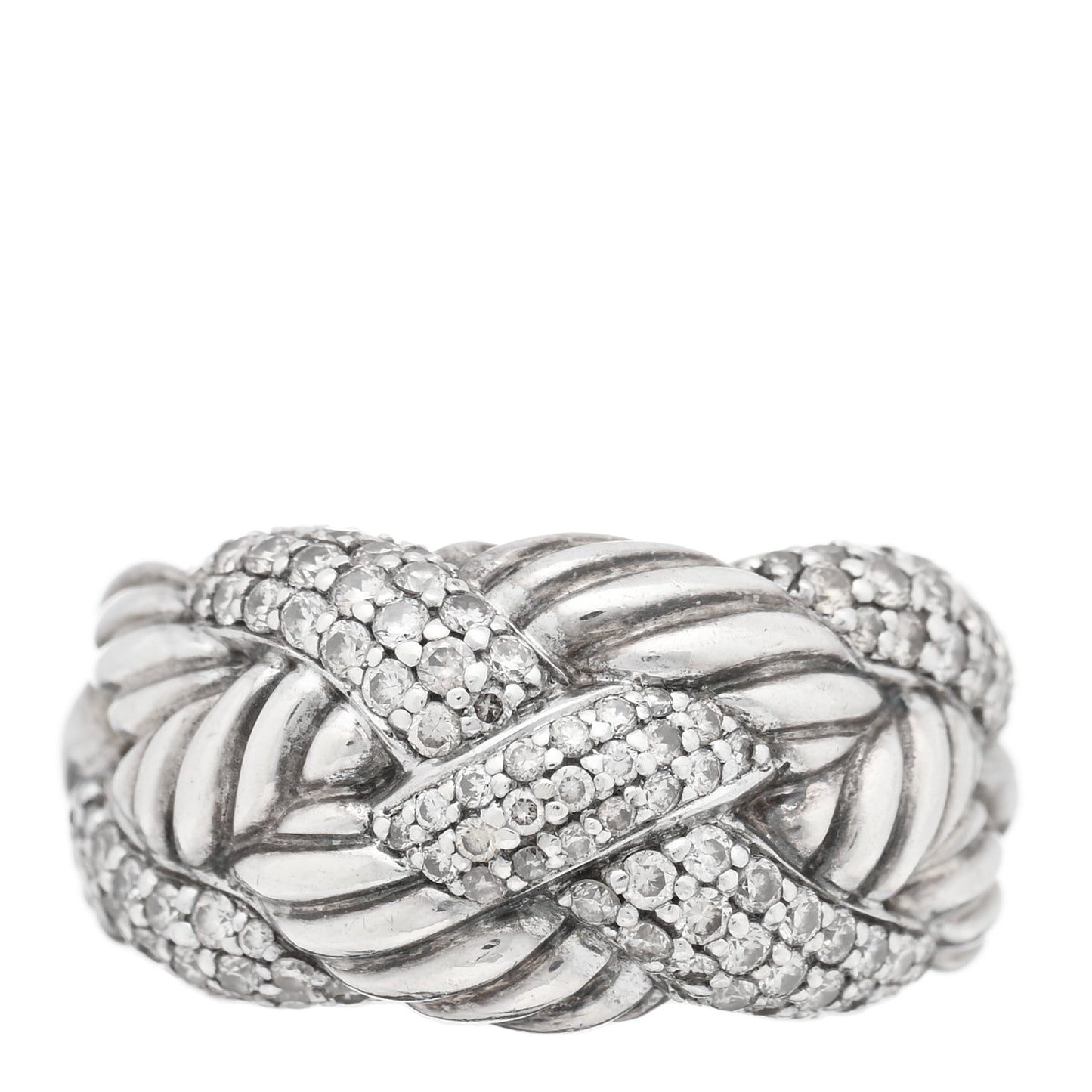 Sterling Silver Diamond Wide Woven Cable Ring 56 7.75