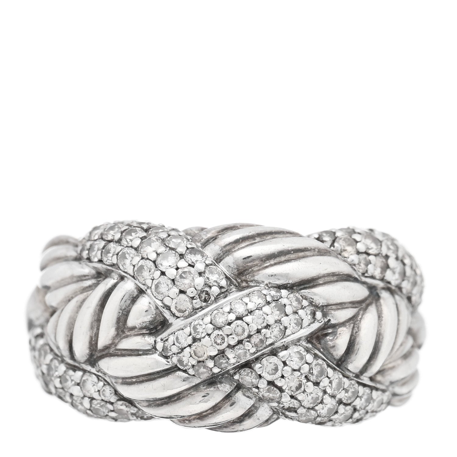 David Yurman Sterling Silver Diamond Wide Woven Cable Ring 56 7.75 1 of 4