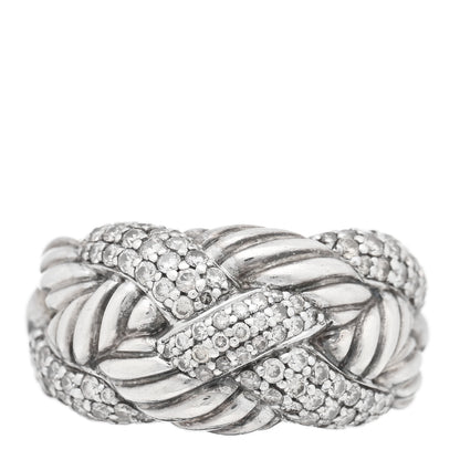 David Yurman Sterling Silver Diamond Wide Woven Cable Ring 56 7.75 1 of 4