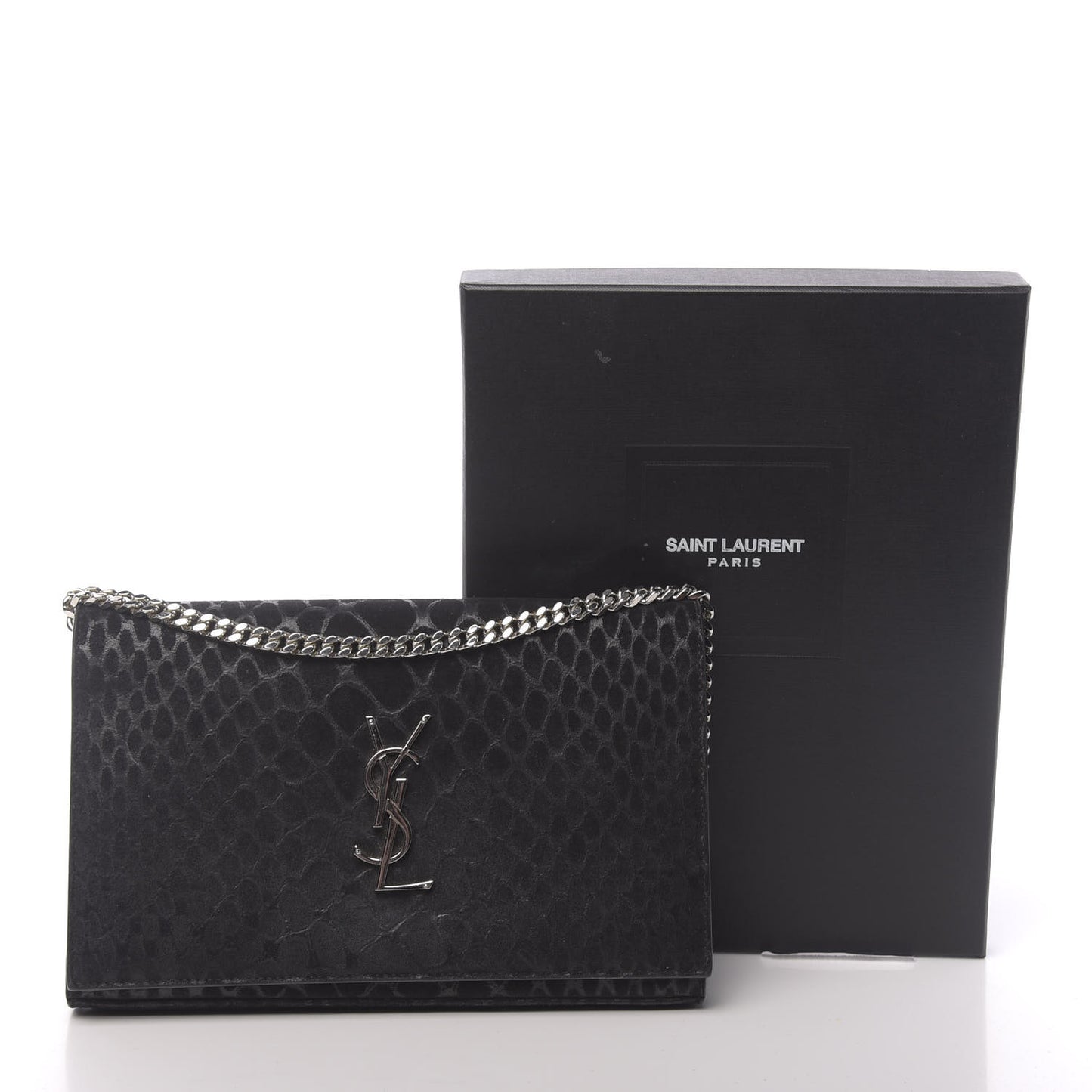 Suede Python Embossed Monogram Chain Wallet Black