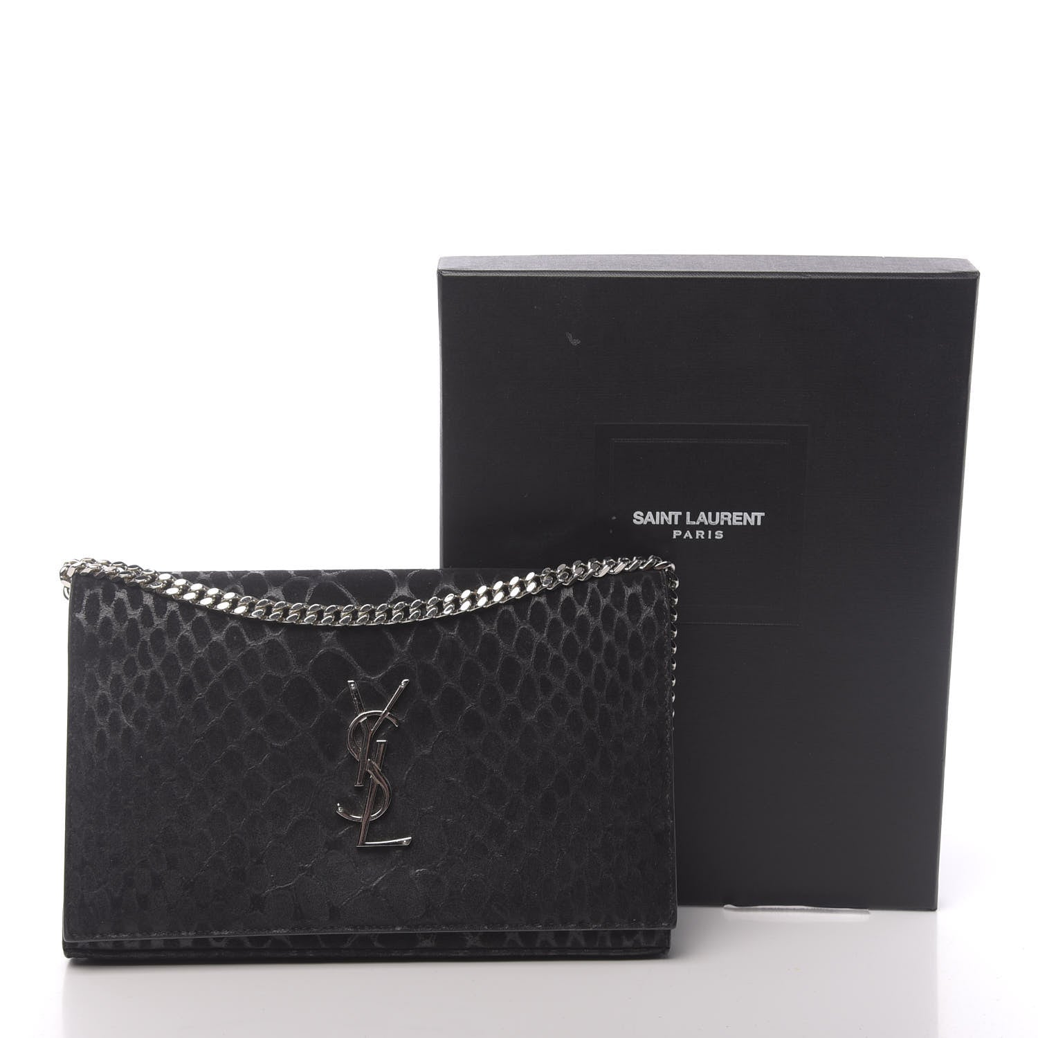 Saint Laurent Suede Python Embossed Monogram Chain Wallet Black 15 of 15