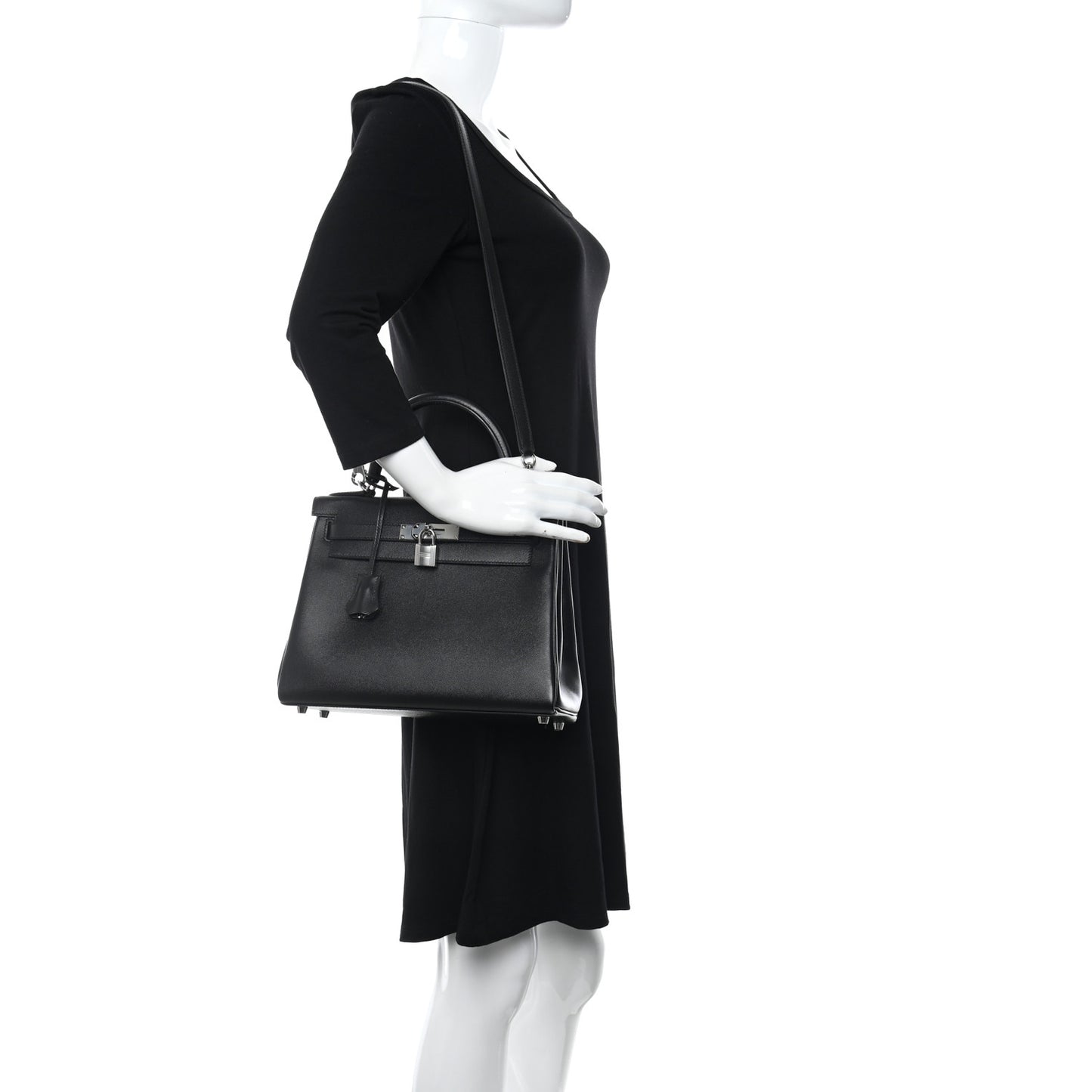 Madame Calfskin Kelly Retourne 28 Black