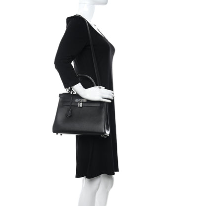 Hermes Madame Calfskin Kelly Retourne 28 Black 2 of 11
