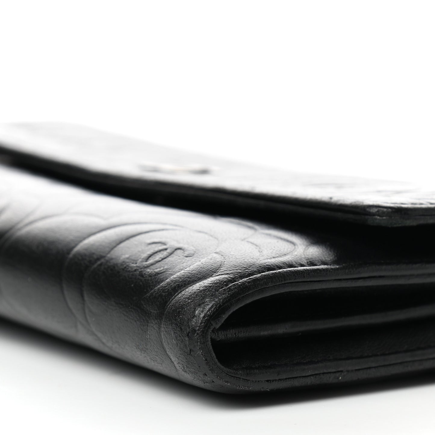 Lambskin Camellia Embossed Flap Wallet Black
