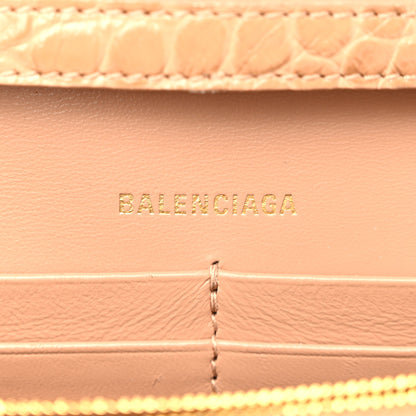 Balenciaga Shiny Calfskin Crocodile Embossed Hourglass Chain Bag Nude Beige 6 of 9