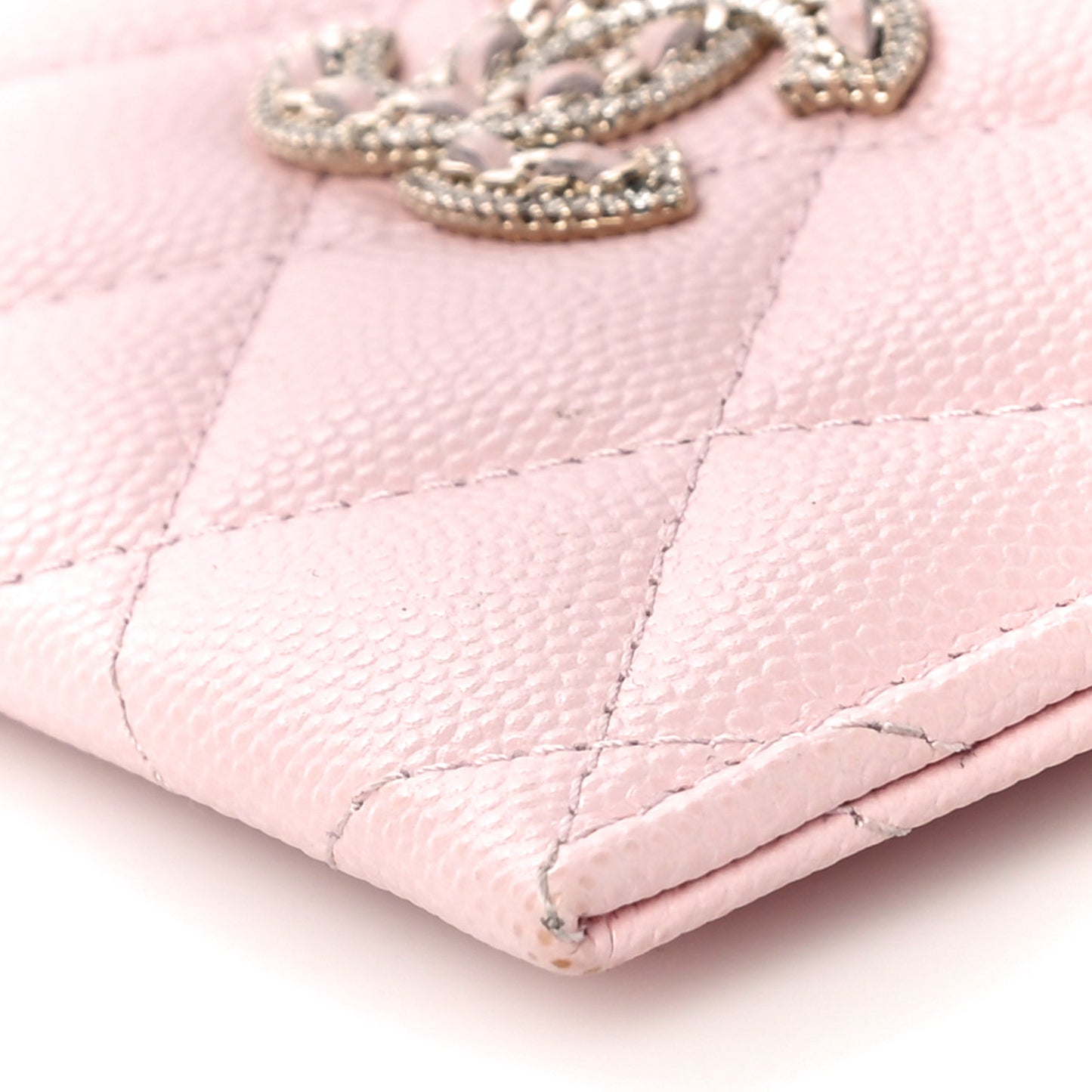 Caviar Quilted Crystal Card Holder Pink