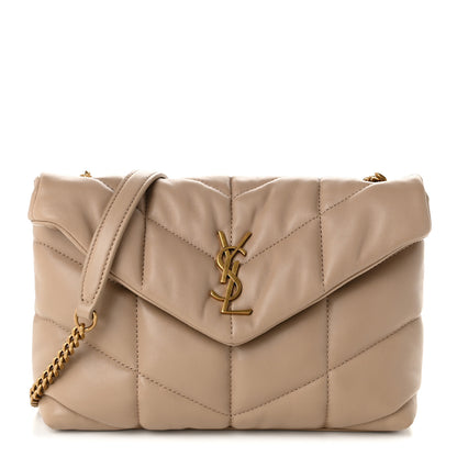 Saint Laurent Lambskin Quilted Toy Loulou Puffer Monogram Chain Satchel Dark Beige 1 of 10