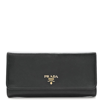 Prada Saffiano Metal Continental Flap Wallet Black 1 of 6
