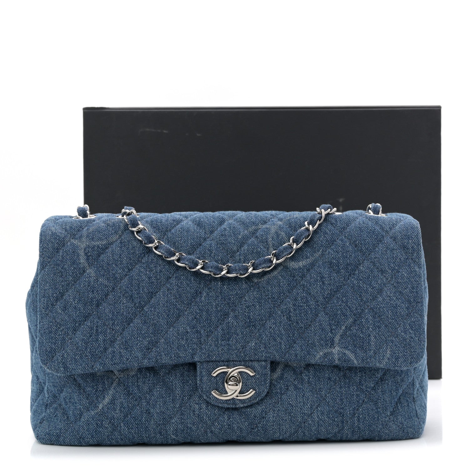 Chanel Denim Quilted CC Print Jumbo Single Flap Blue 11 of 11