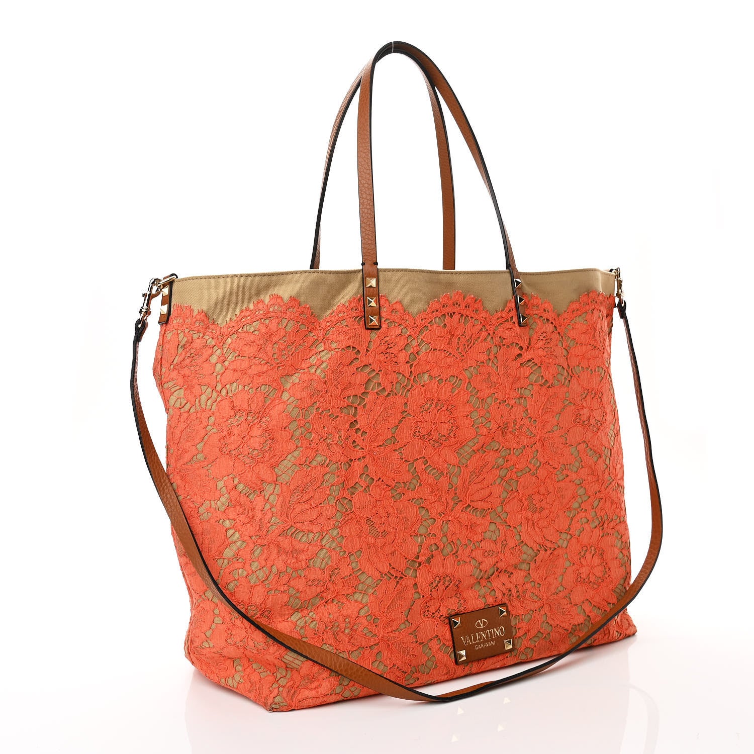 Valentino Garavani Canvas Glam Lace Reversible Tote Orange 2 of 9