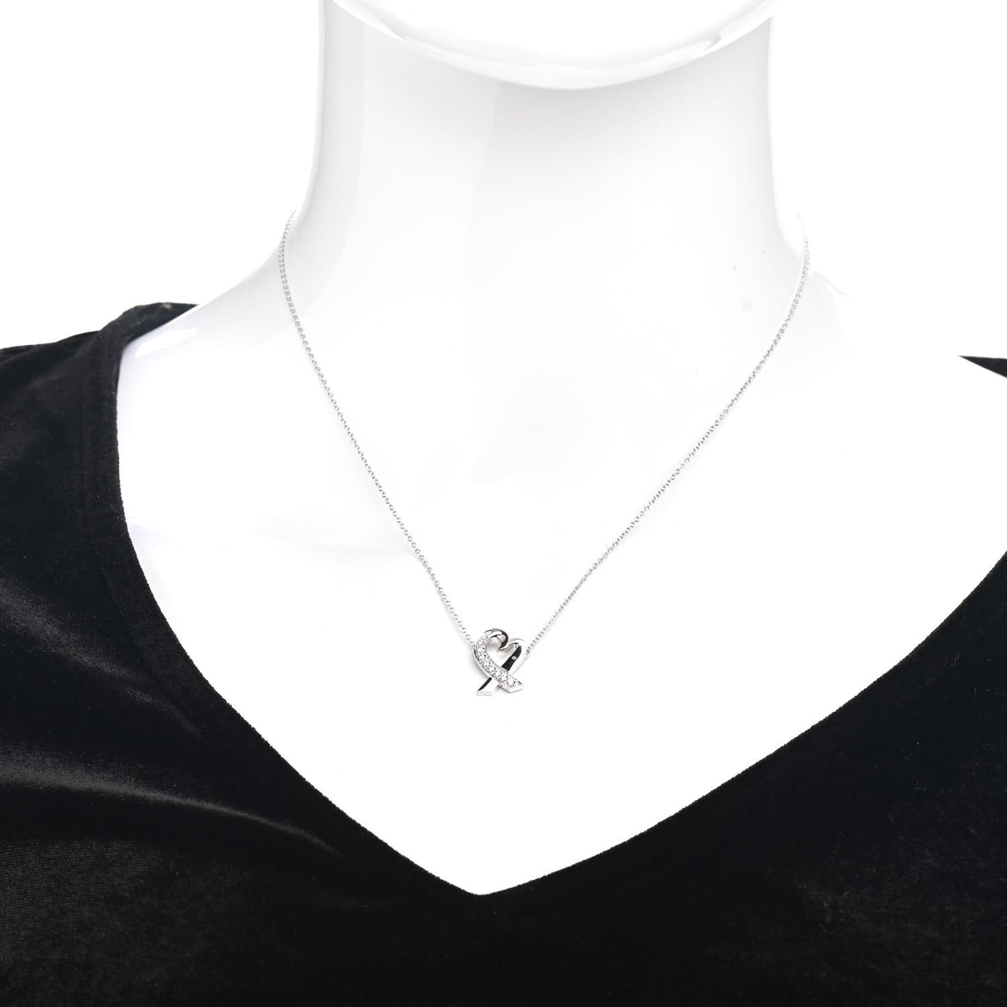 18K White Gold Diamond Small Paloma Picasso Loving Heart Necklace