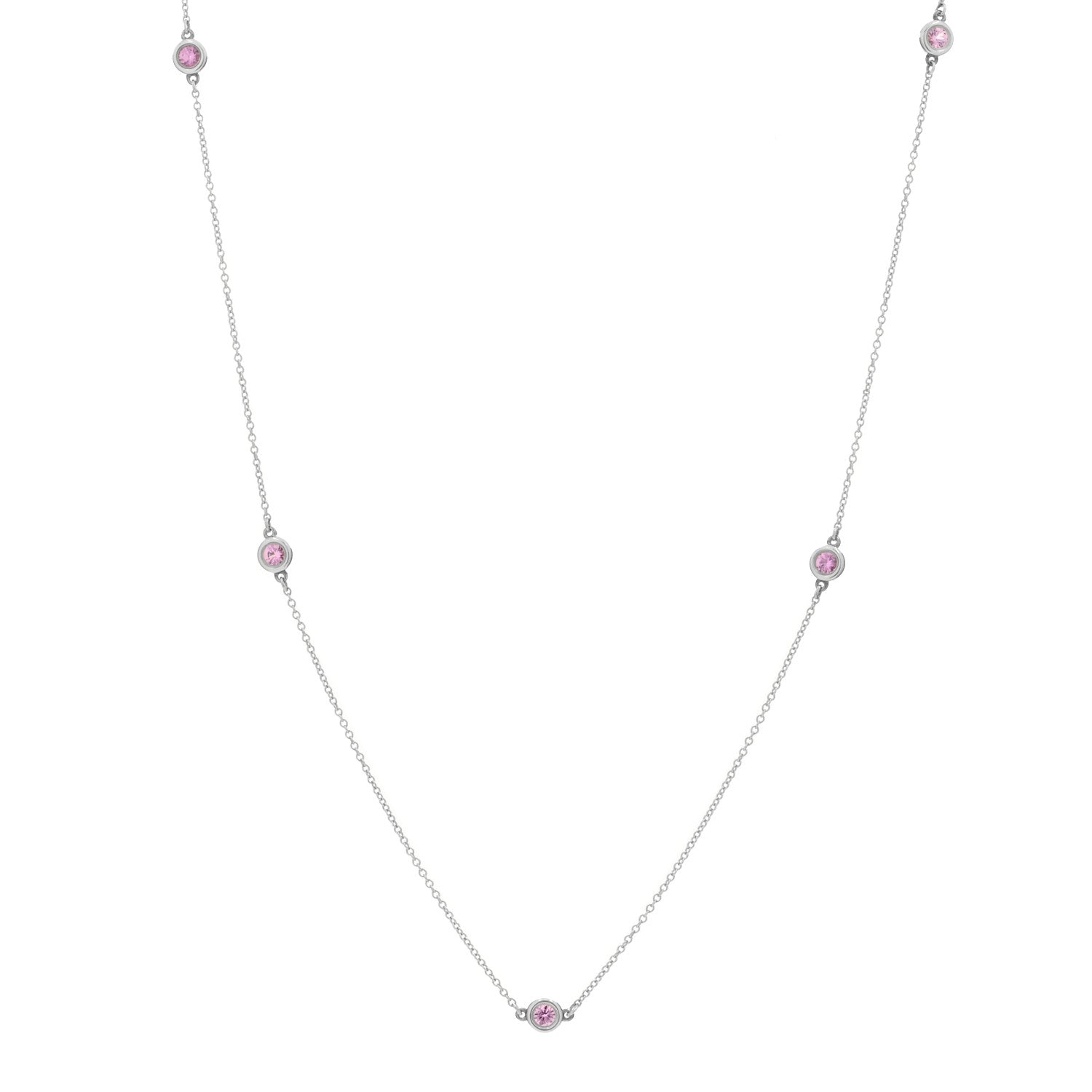 Tiffany Sterling Silver Pink Sapphire Elsa Peretti Color By The Yard 5 Station Necklace 1 of 3