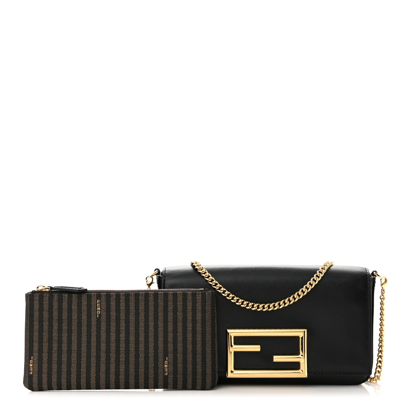 Vitello Palmellato Wallet on Chain with Pouches Black