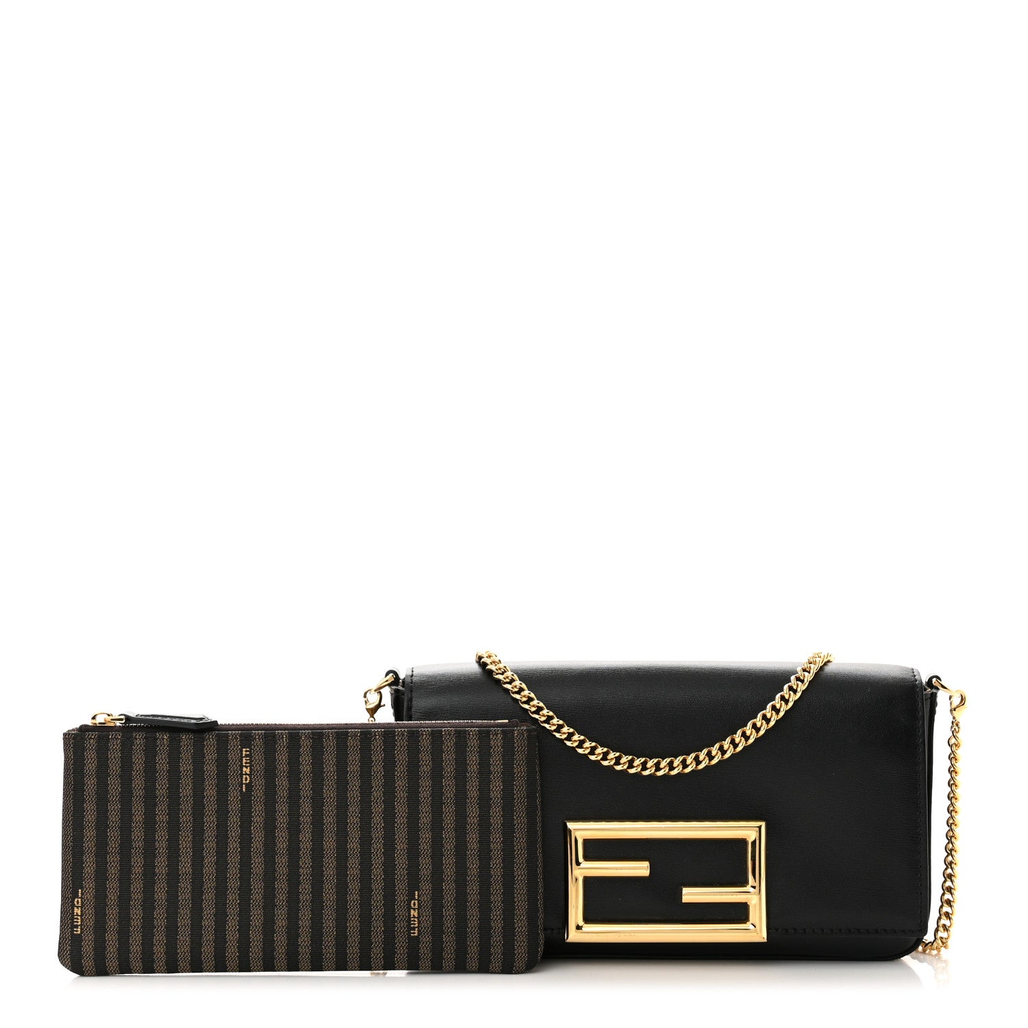 Fendi Vitello Palmellato Wallet on Chain with Pouches Black 1 of 11