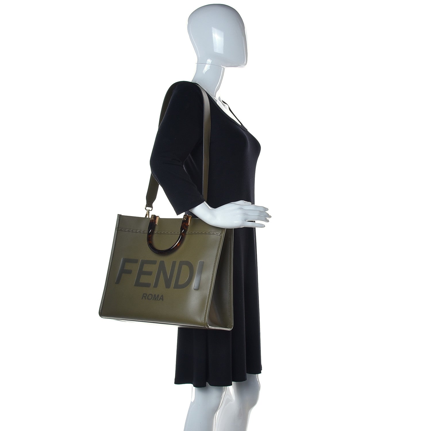 Fendi Vitello King Plexiglass Logo Embossed Medium Fendi Sunshine Shopper Tote Wood 2 of 13