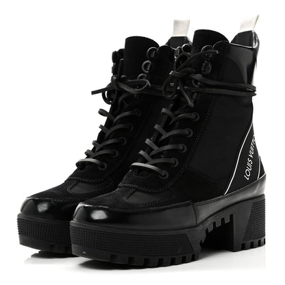 Louis Vuitton Suede Calfskin Mesh Logo Laureate Platform Desert Boots 37 Black 4 of 9