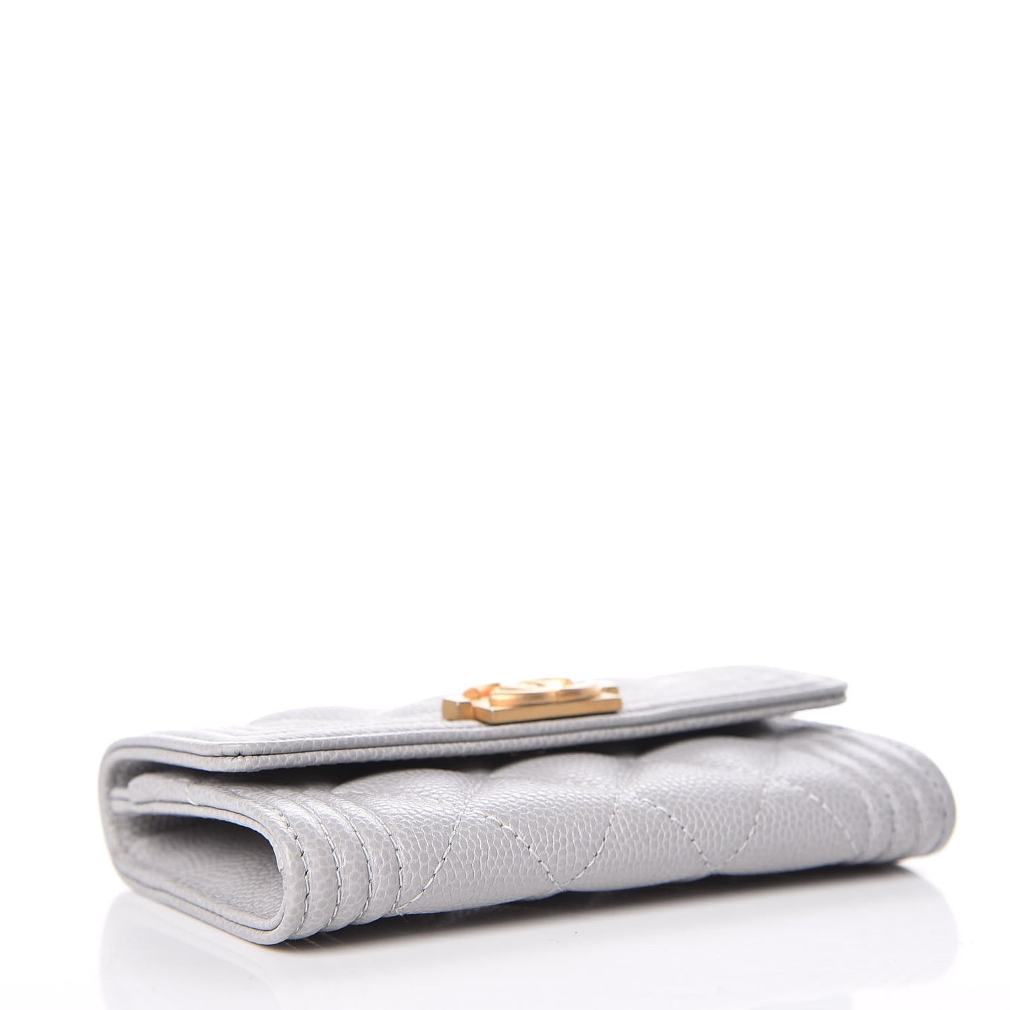 Caviar Quilted Boy Flap Card Holder Grey