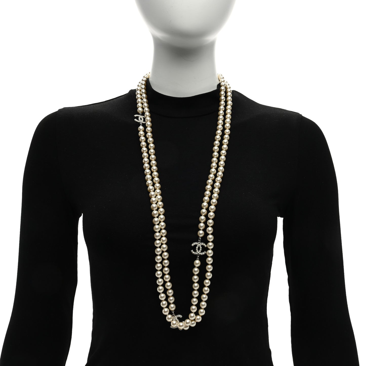 Pearl Multistrand CC Long Necklace Pearly White