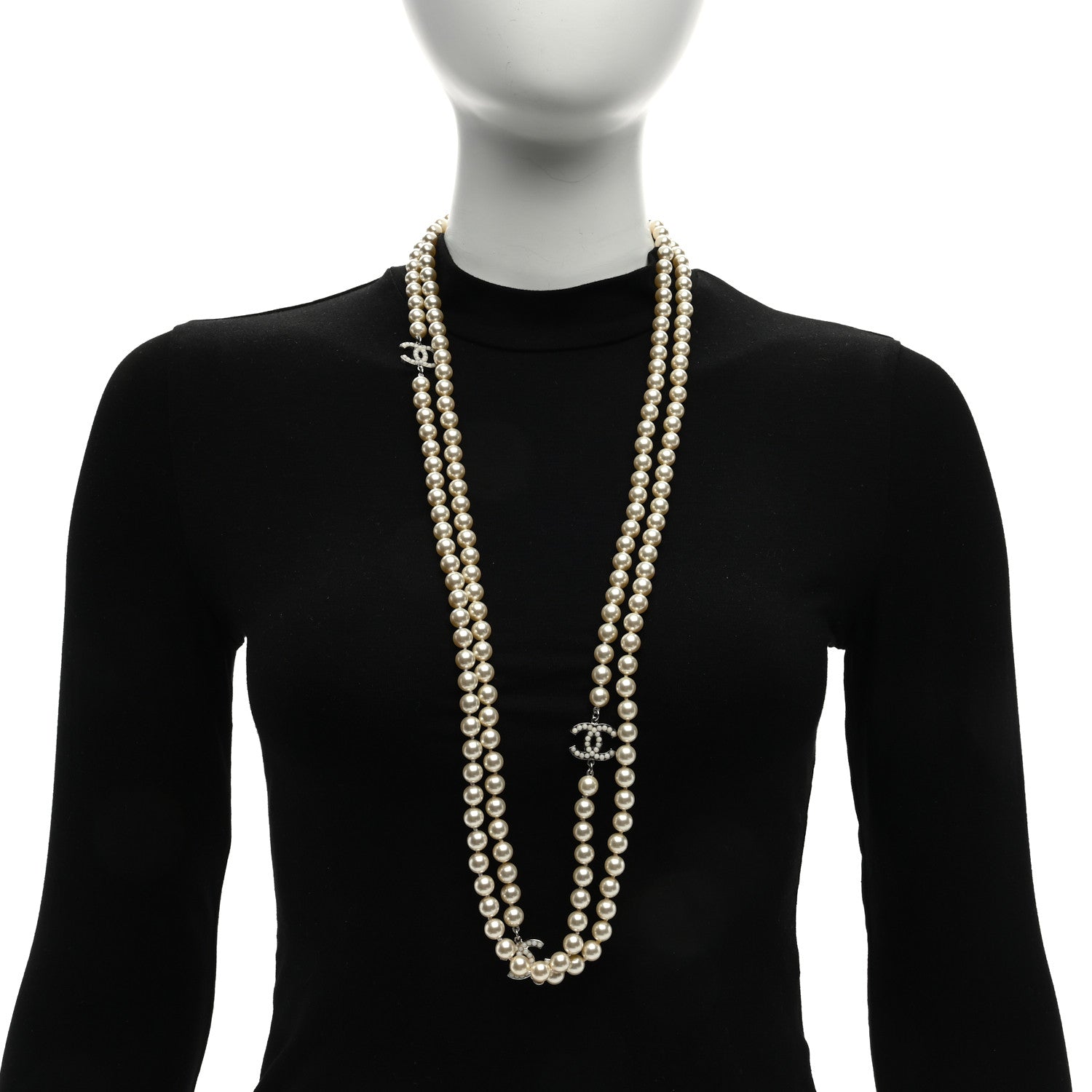 Chanel Pearl Multistrand CC Long Necklace Pearly White 2 of 4