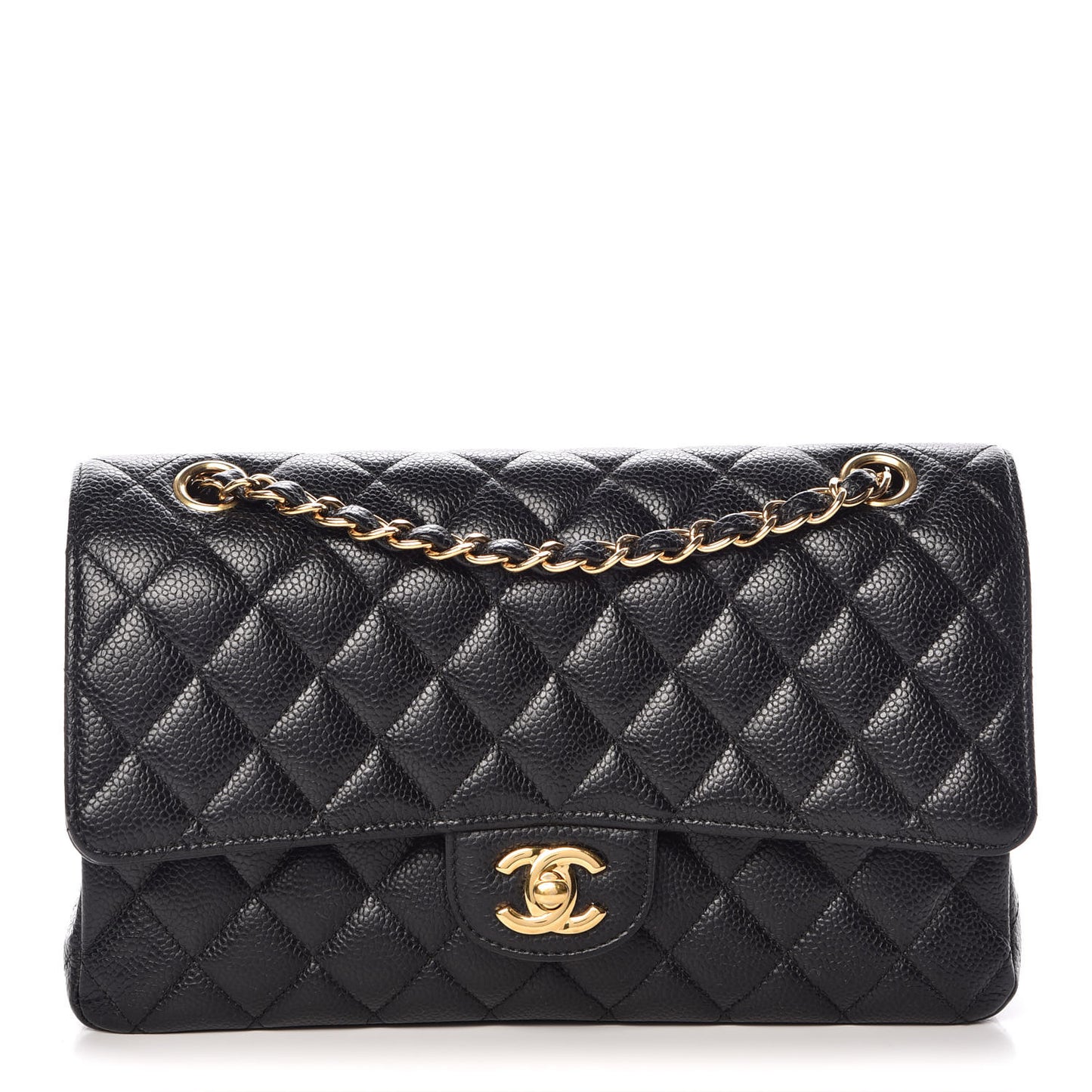 Caviar Quilted Medium Double Flap Black