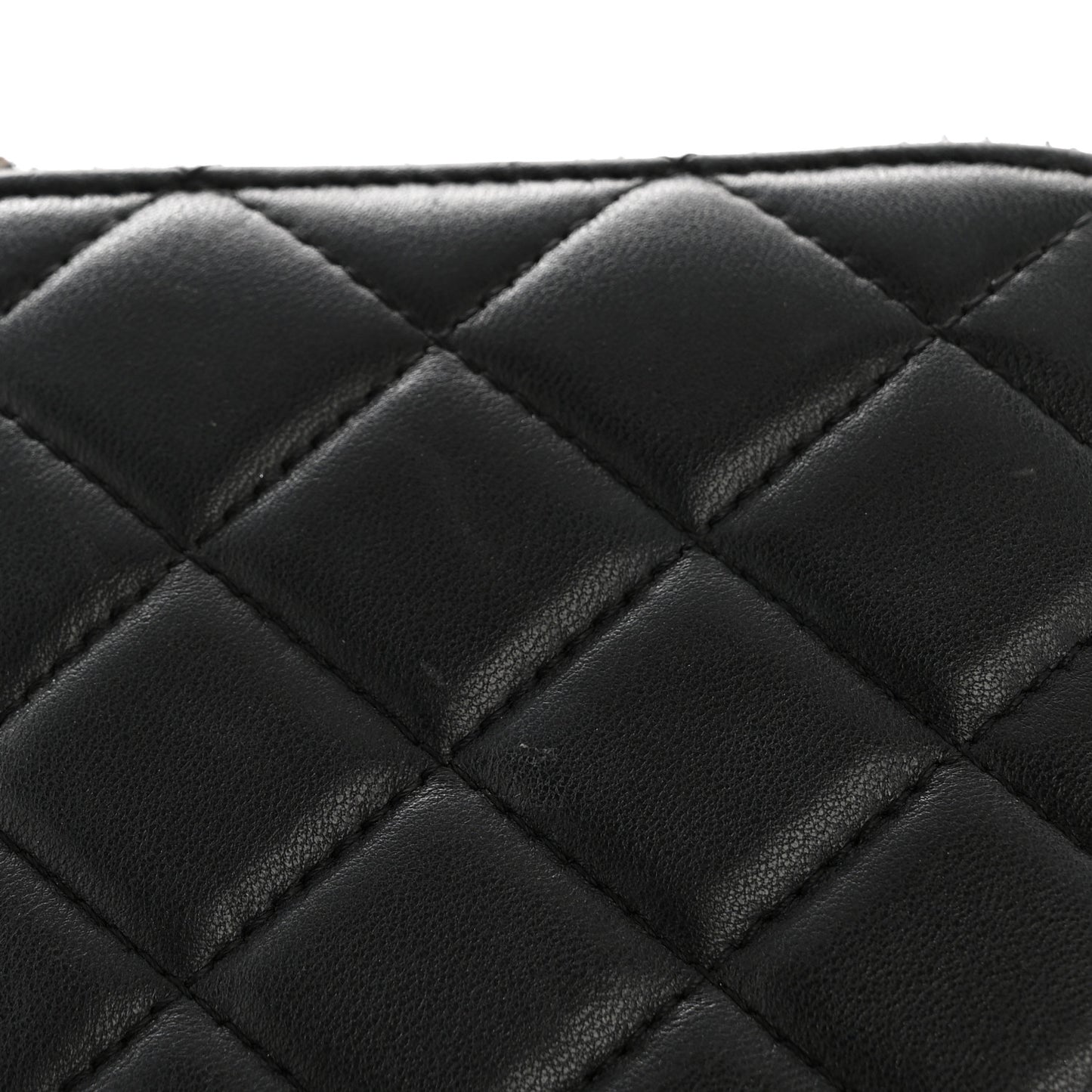 Lambskin Quilted Large Gusset Zip Around Wallet Black