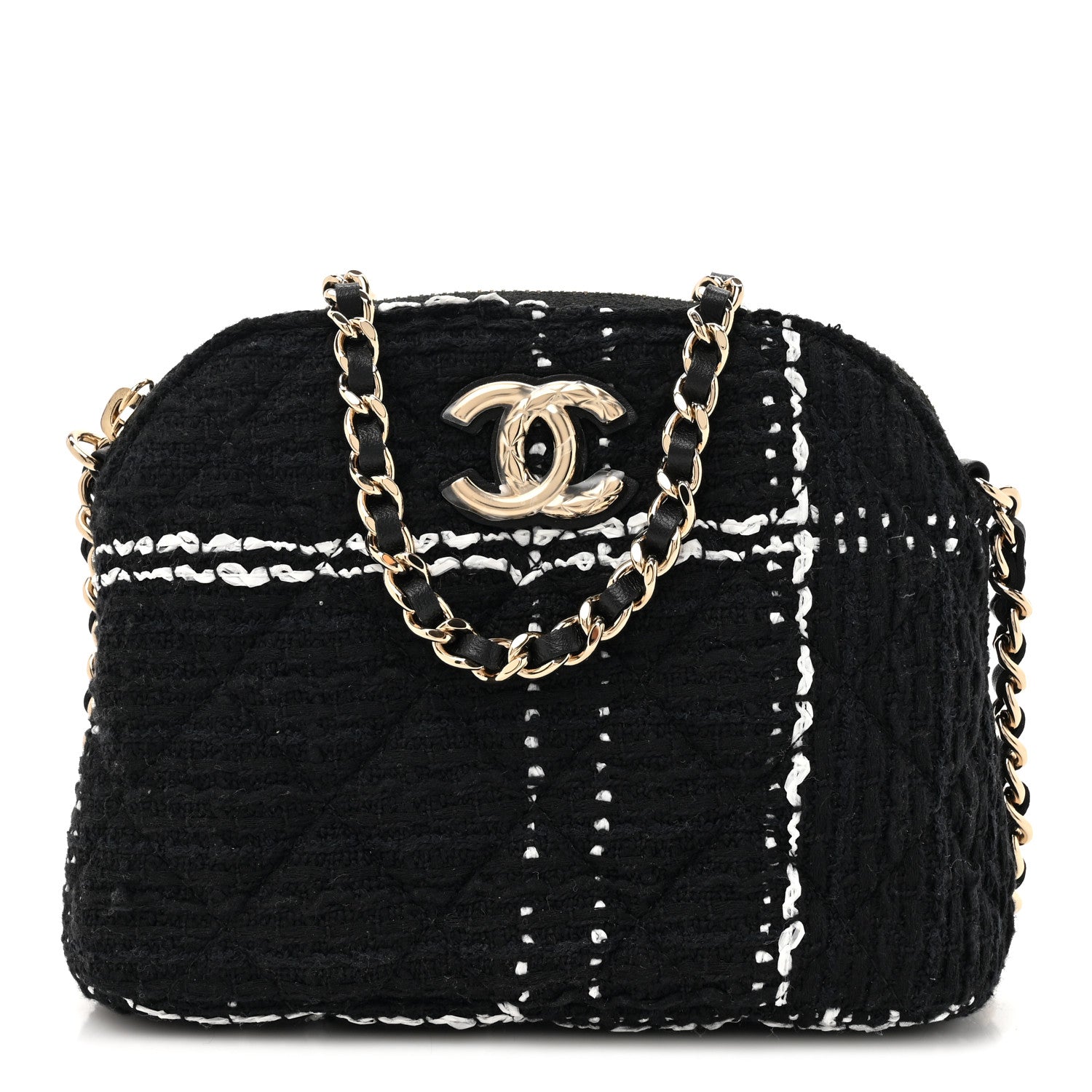 Chanel Tweed Quilted Mini Clutch With Chain Black White 1 of 12