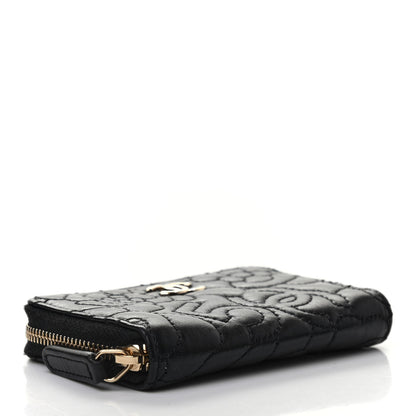 Chanel Lambskin Camellia Embossed Zip Coin Purse Black 4 of 7