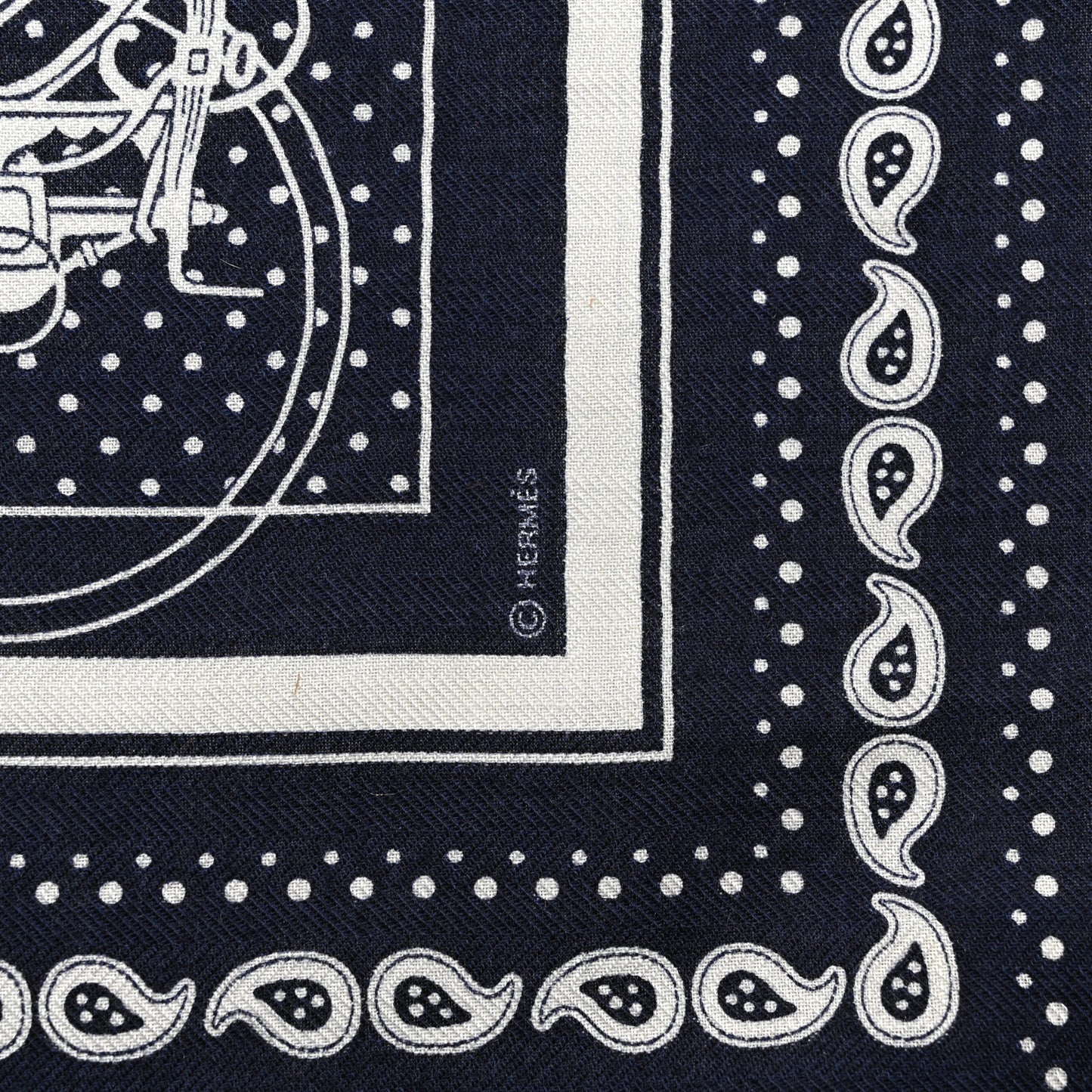 Cashmere Silk Ex Libris Bandana Scarf 55 Marine White Black