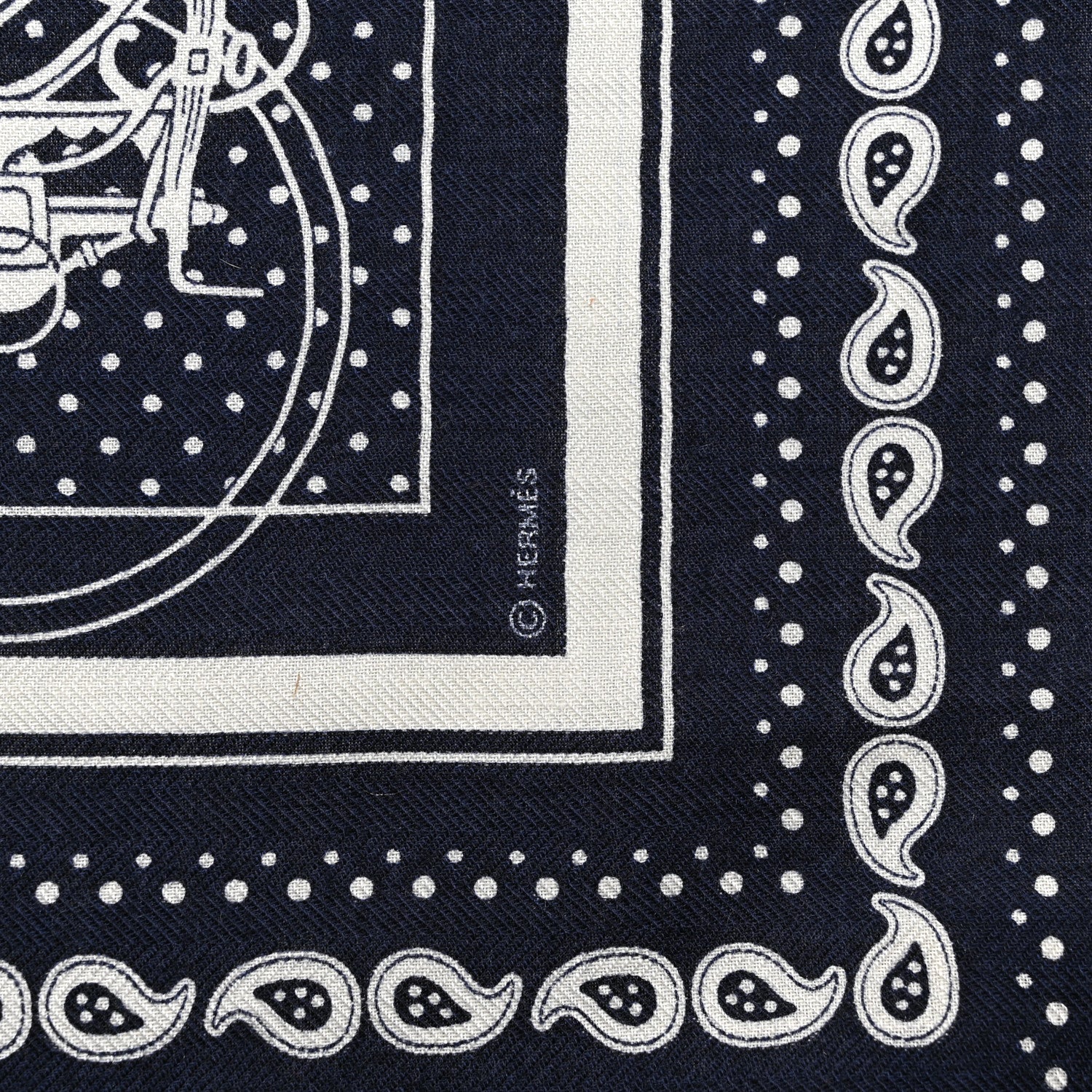 Hermes Cashmere Silk Ex Libris Bandana Scarf 55 Marine White Black 2 of 4