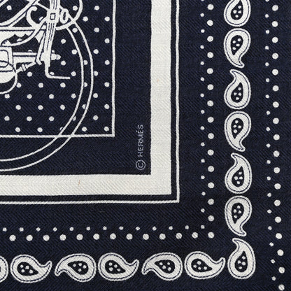 Hermes Cashmere Silk Ex Libris Bandana Scarf 55 Marine White Black 2 of 4