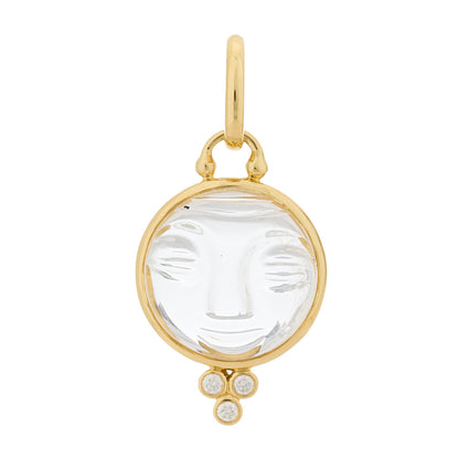 Temple St. Clair 18K Yellow Gold Diamond Rock Crystal 15mm Moonface Pendant 1 of 5