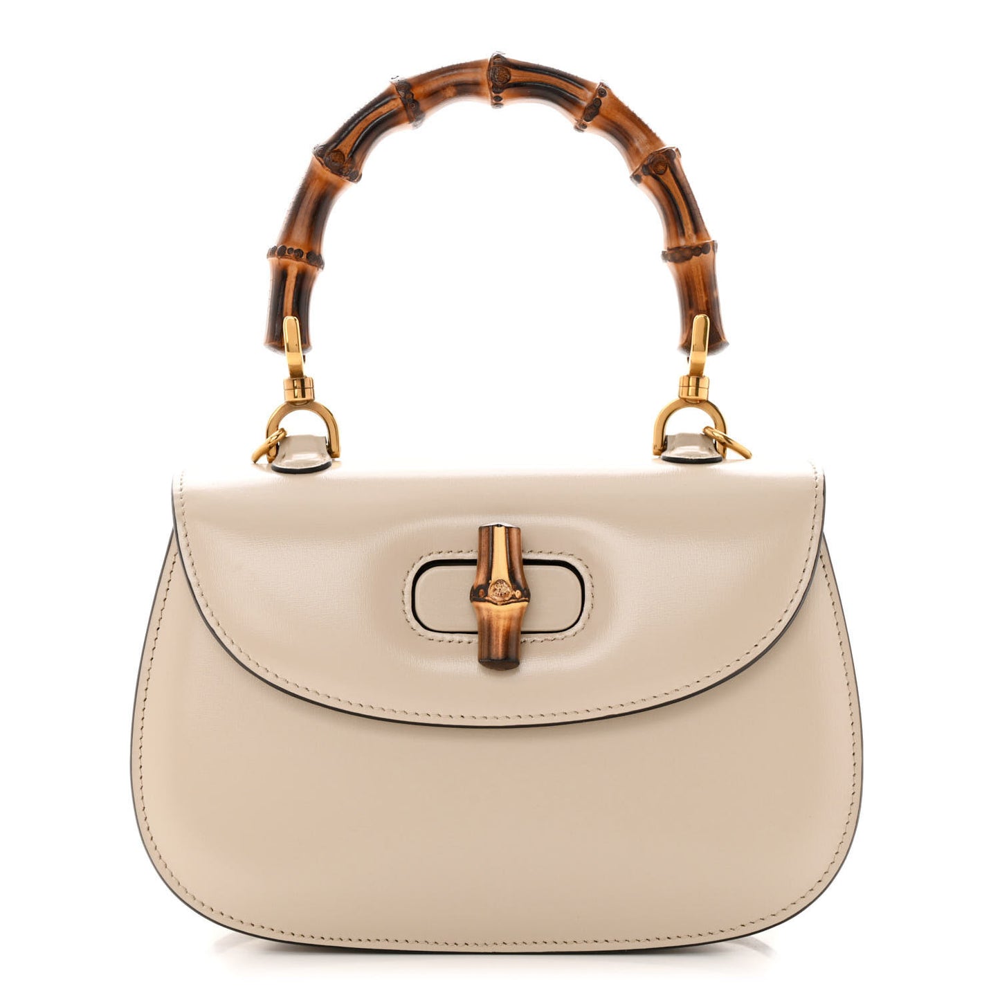 Boarded Dyana Lux Calfskin Web Small Bamboo 1947 Top Handle Bag Oatmeal