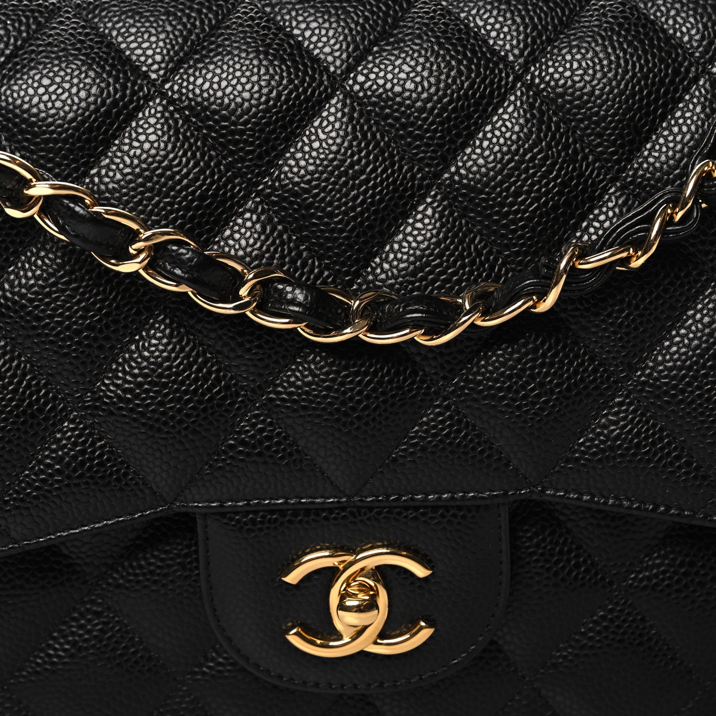 Caviar Quilted Jumbo Double Flap Black