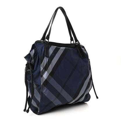 Burberry Nylon Check Small Buckleigh Packable Tote Navy Blue 2 of 9
