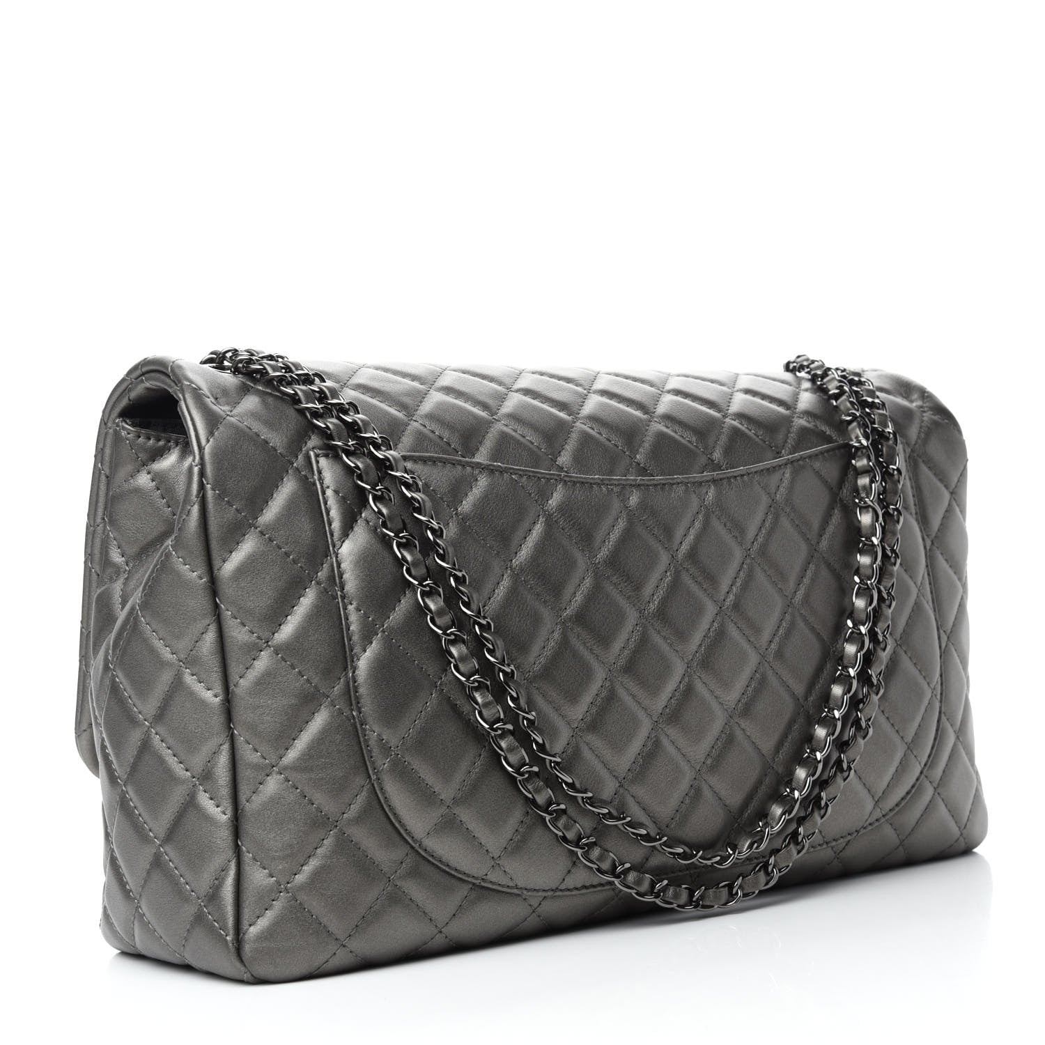 Chanel Metallic Calfskin Quilted Small XXL Travel Flap Bag Dark Silver 3 of 10
