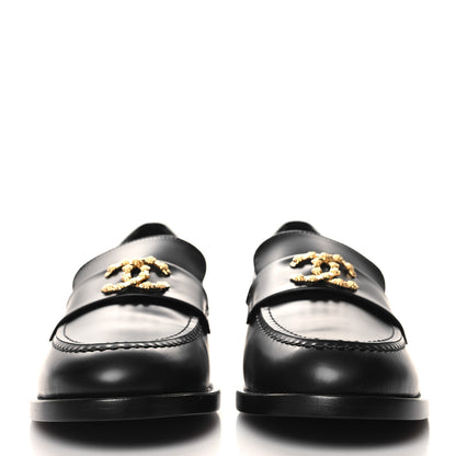 Chanel Calfskin Camellia CC Loafers 40 Black 3 of 9