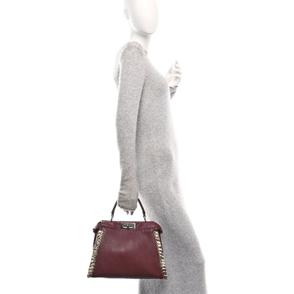 Fendi Cuoio Romano Elaphe Selleria Lace Up Bi-Color Medium Peekaboo Iconic Satchel Bordeaux Grigio Polvere Natural 2 of 12