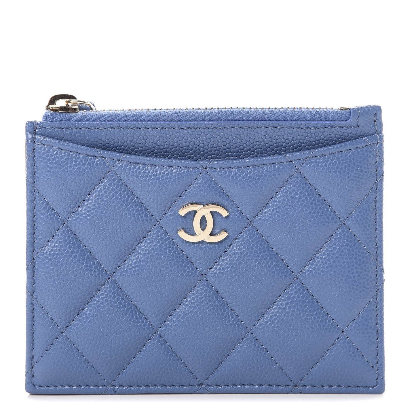 Caviar Quilted CC Zip Card Holder Blue