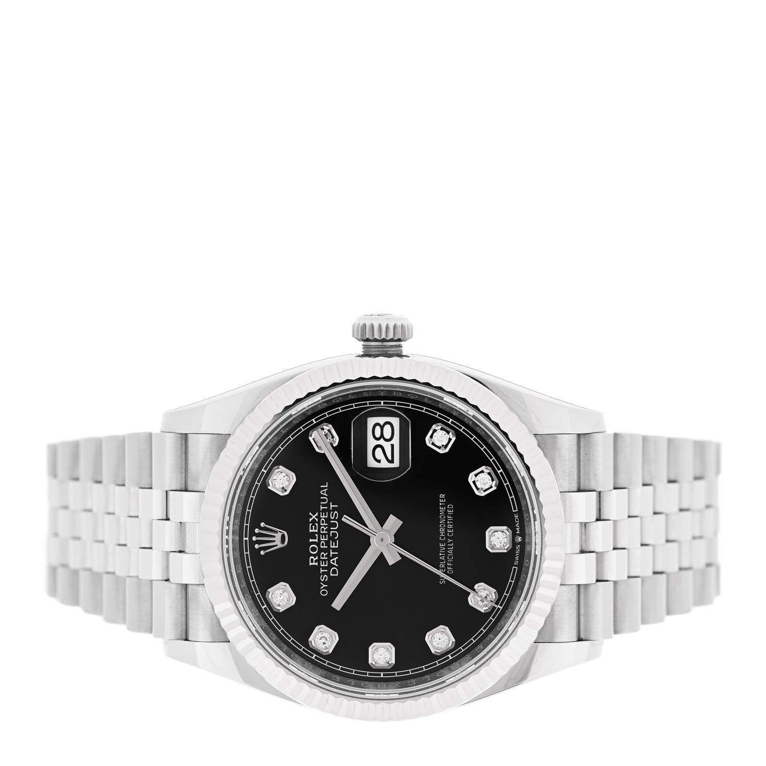 Rolex Stainless Steel 18K White Gold Diamond 36mm Oyster Perpetual Datejust Watch Black 126234 2 of 6
