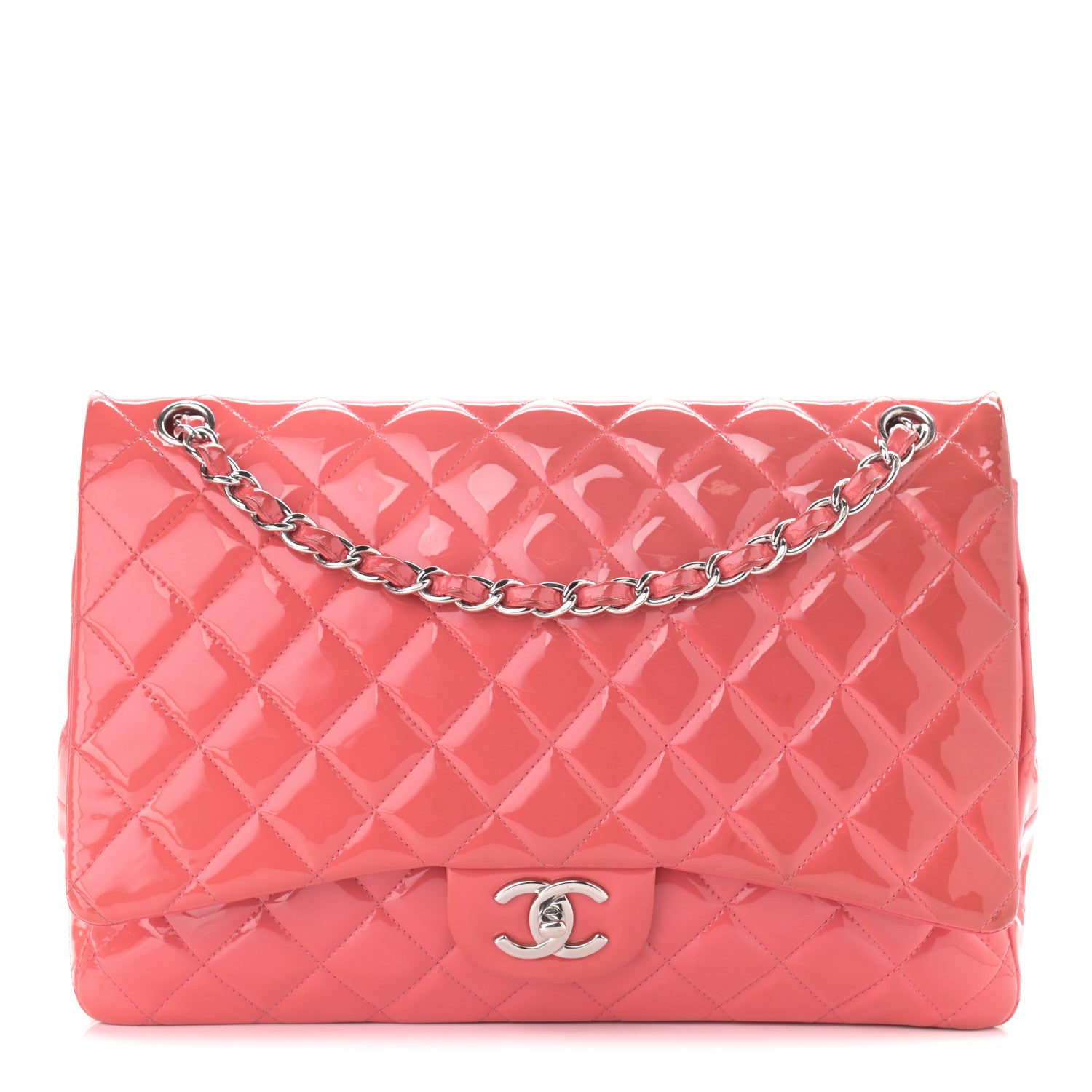 Chanel Patent Quilted Maxi Double Flap Pink 1 of 12