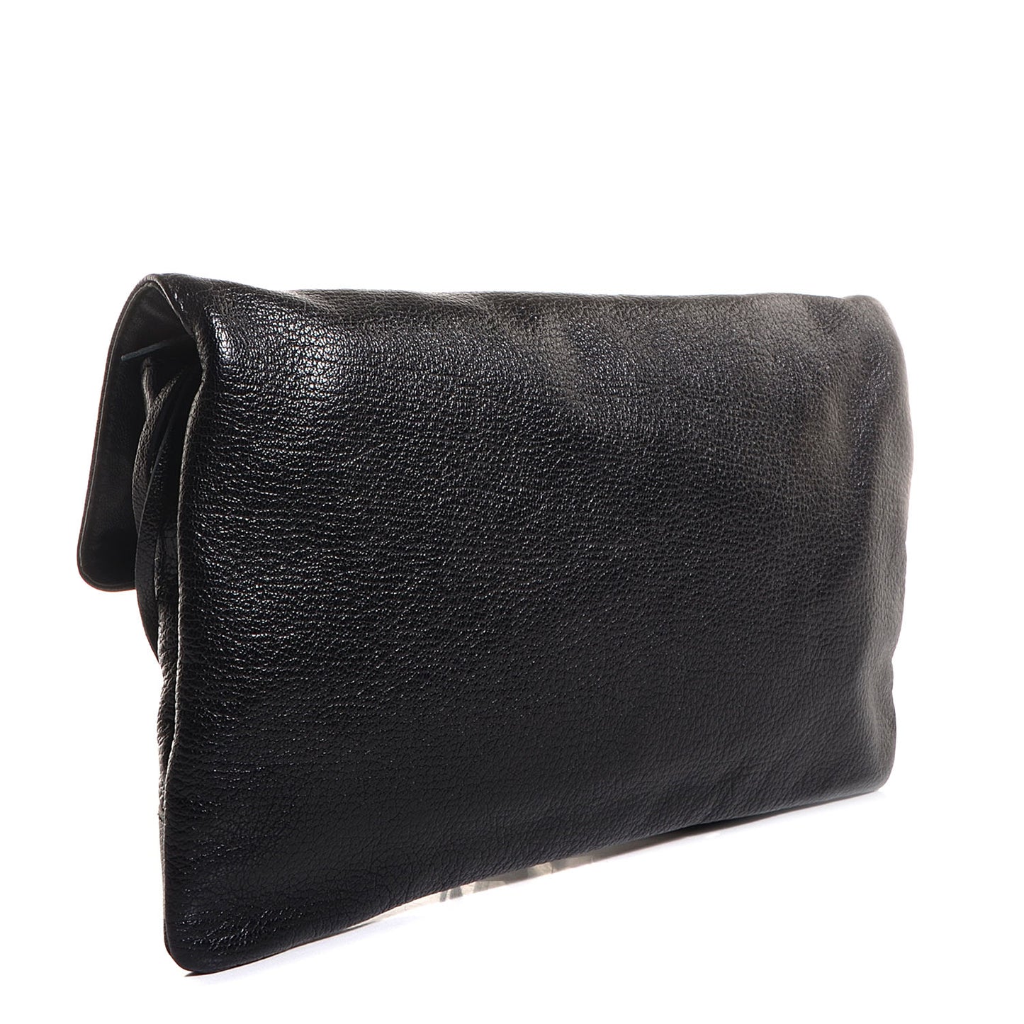 Chevre Metallic Edge Classic Silver Hardware Envelope Clutch Black
