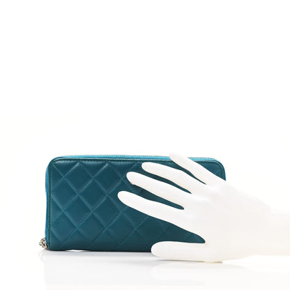 Chanel Lambskin Quilted Large Gusset Zip Around Wallet Turquoise 2 of 7