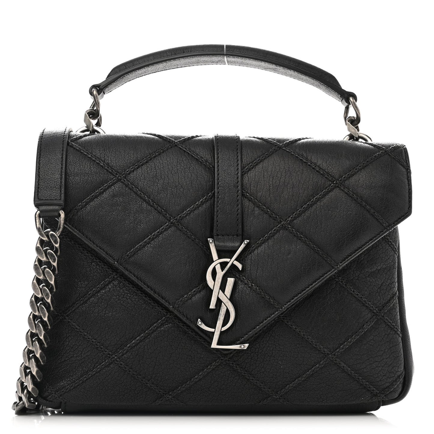 Calfskin Matelasse Diamond Quilted Monogram Medium College Bag Black