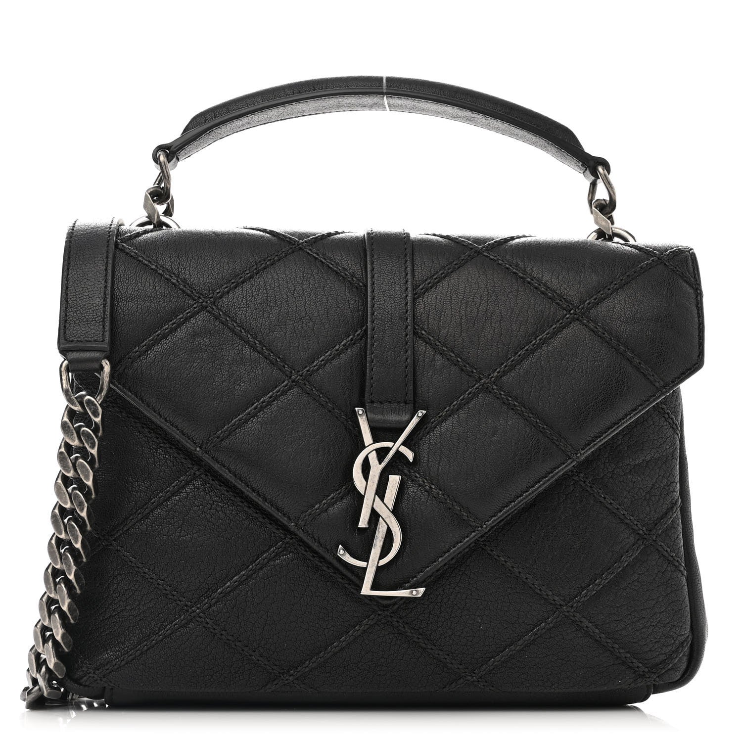 Saint Laurent Calfskin Matelasse Diamond Quilted Monogram Medium College Bag Black 1 of 12