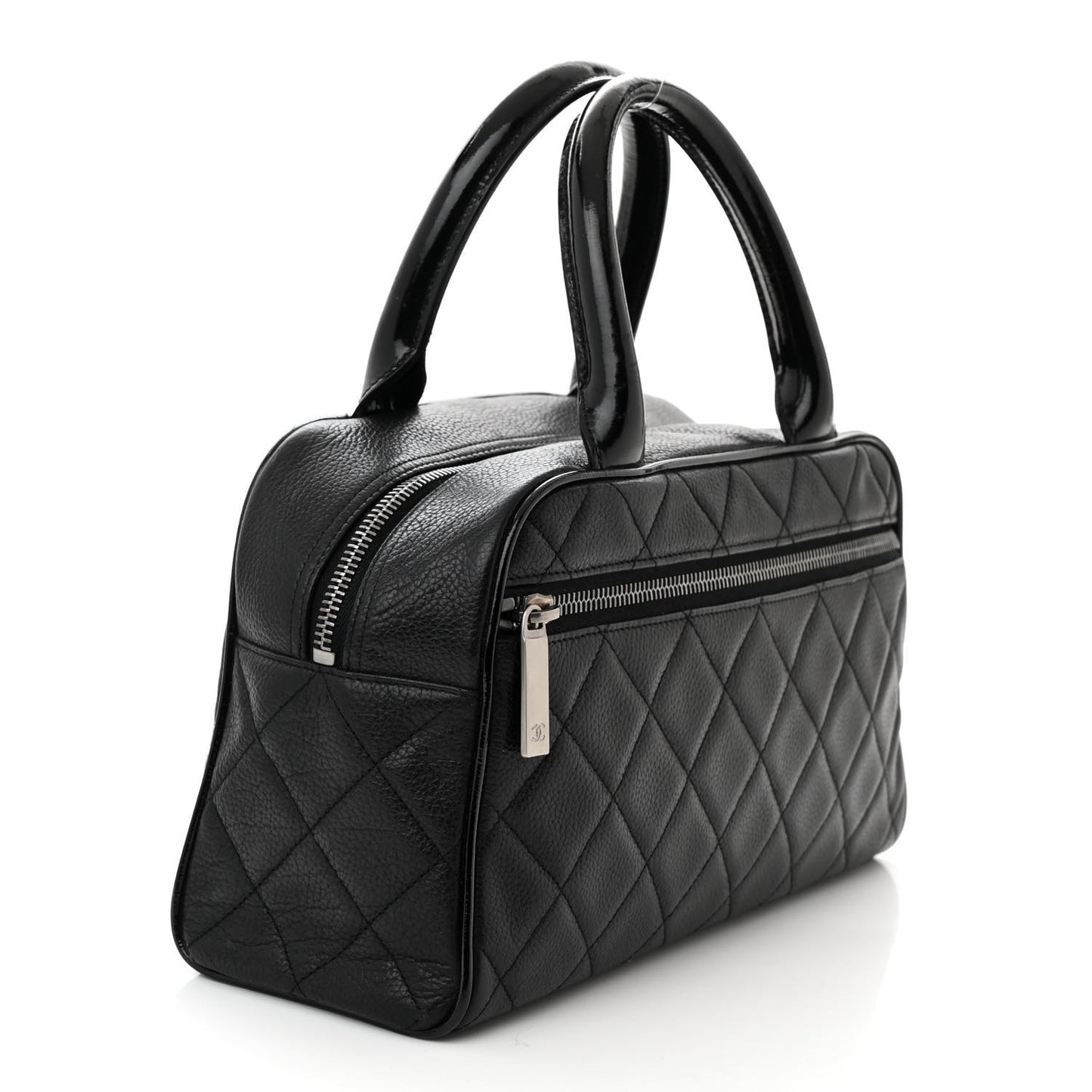 Caviar Patent Quilted Bowler Black