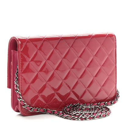 Chanel Patent Quilted Brilliant Wallet On Chain WOC Dark Pink 3 of 12